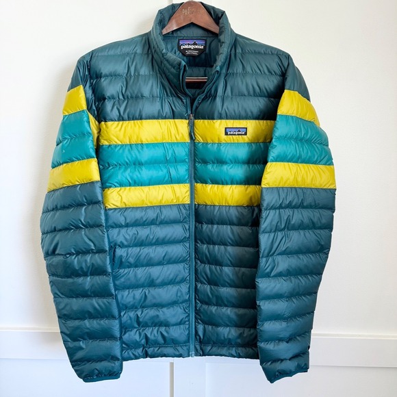 Patagonia Teal and Yellow Puffer Jacket - Picture 1 of 10